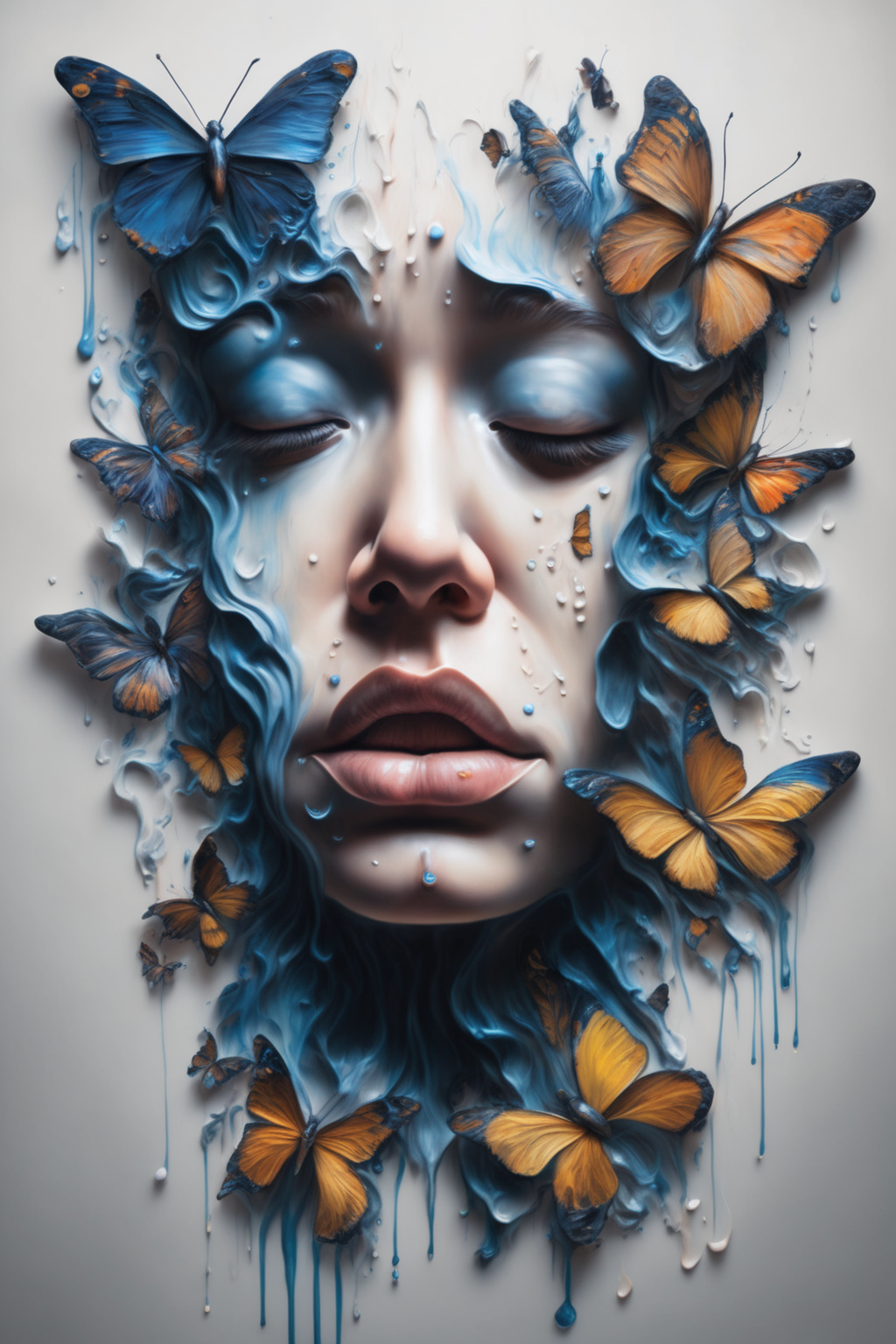 00143-3849046731-_lora_Surreal Harmony_1_Surreal Harmony - a painting of a face with tears transforming into butterflies.png